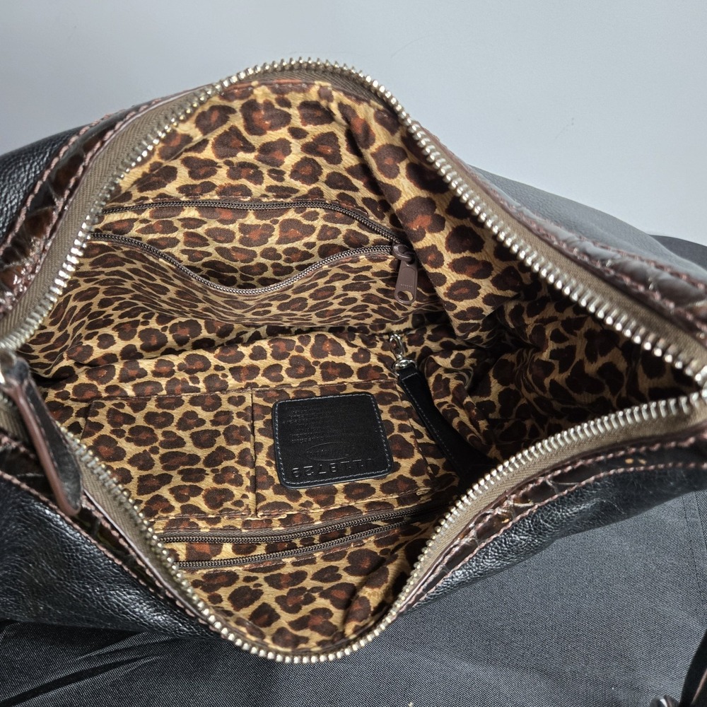 Brighton Black Leather Hobo Bag Croc Embossed Trim Braided Strap Expanding Y2k - Picture 8 of 9